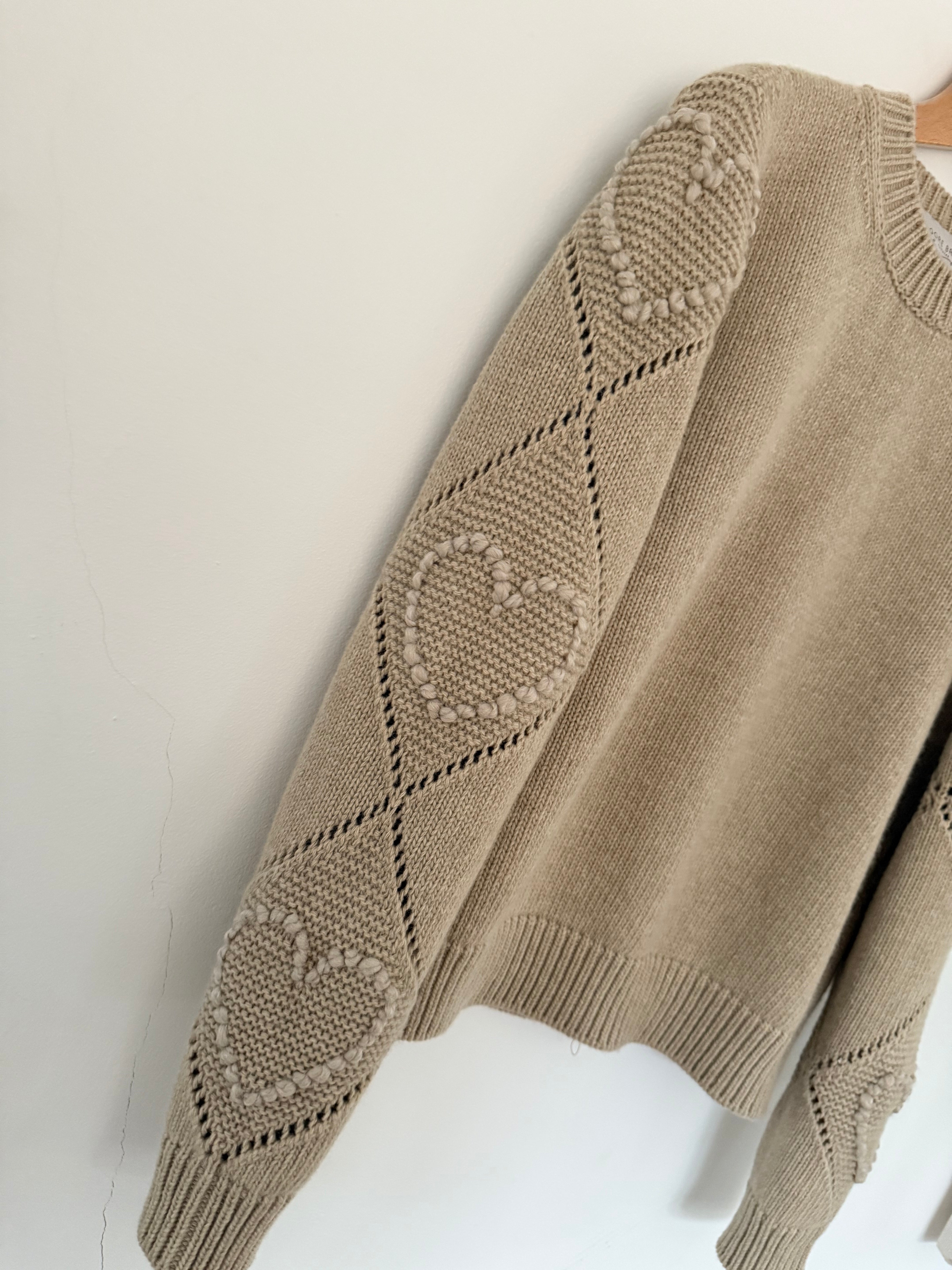 Bobble Stitch Heart Sweater - Beige