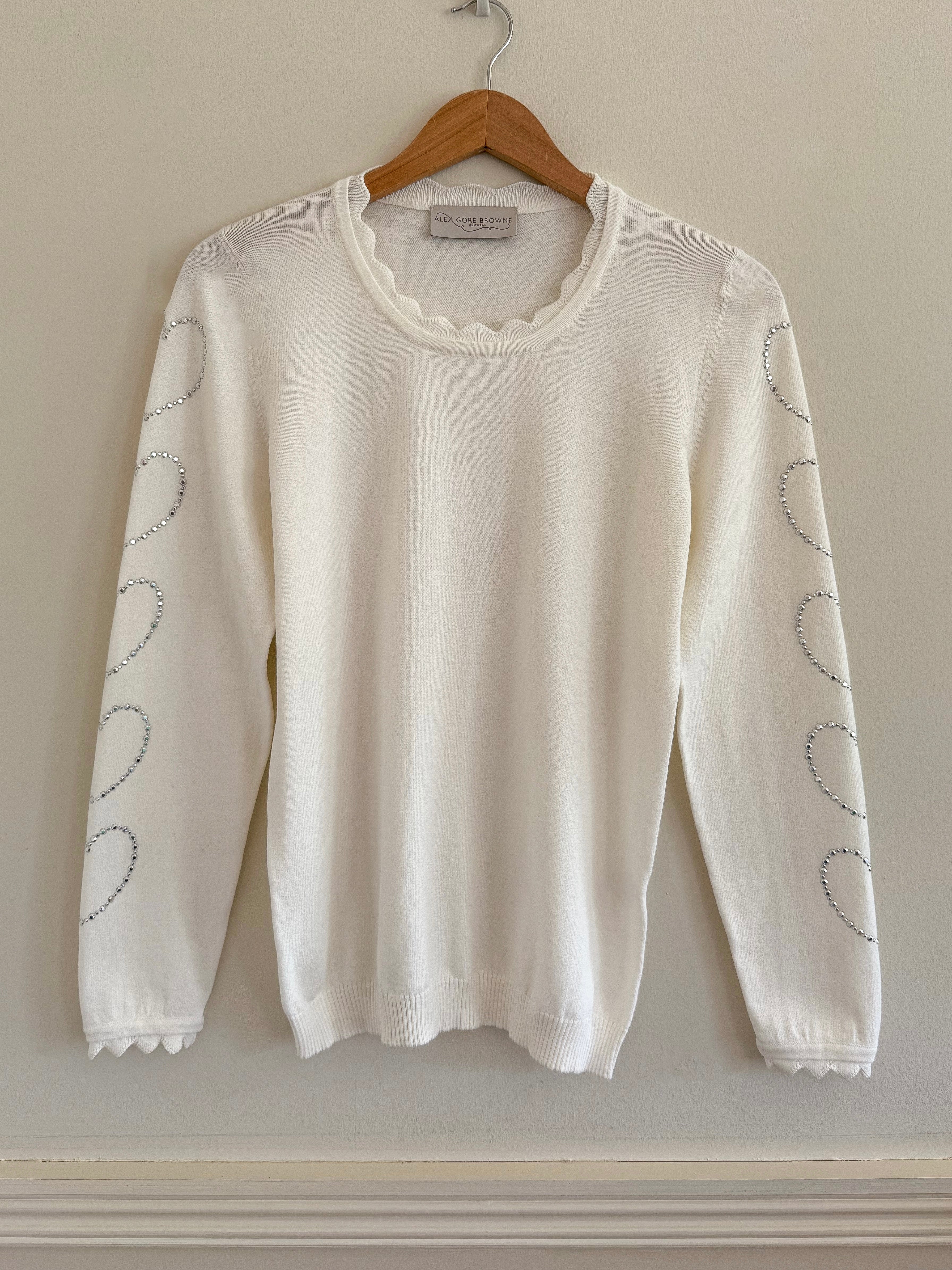 Cotton Heart Sleeve Sweater - White