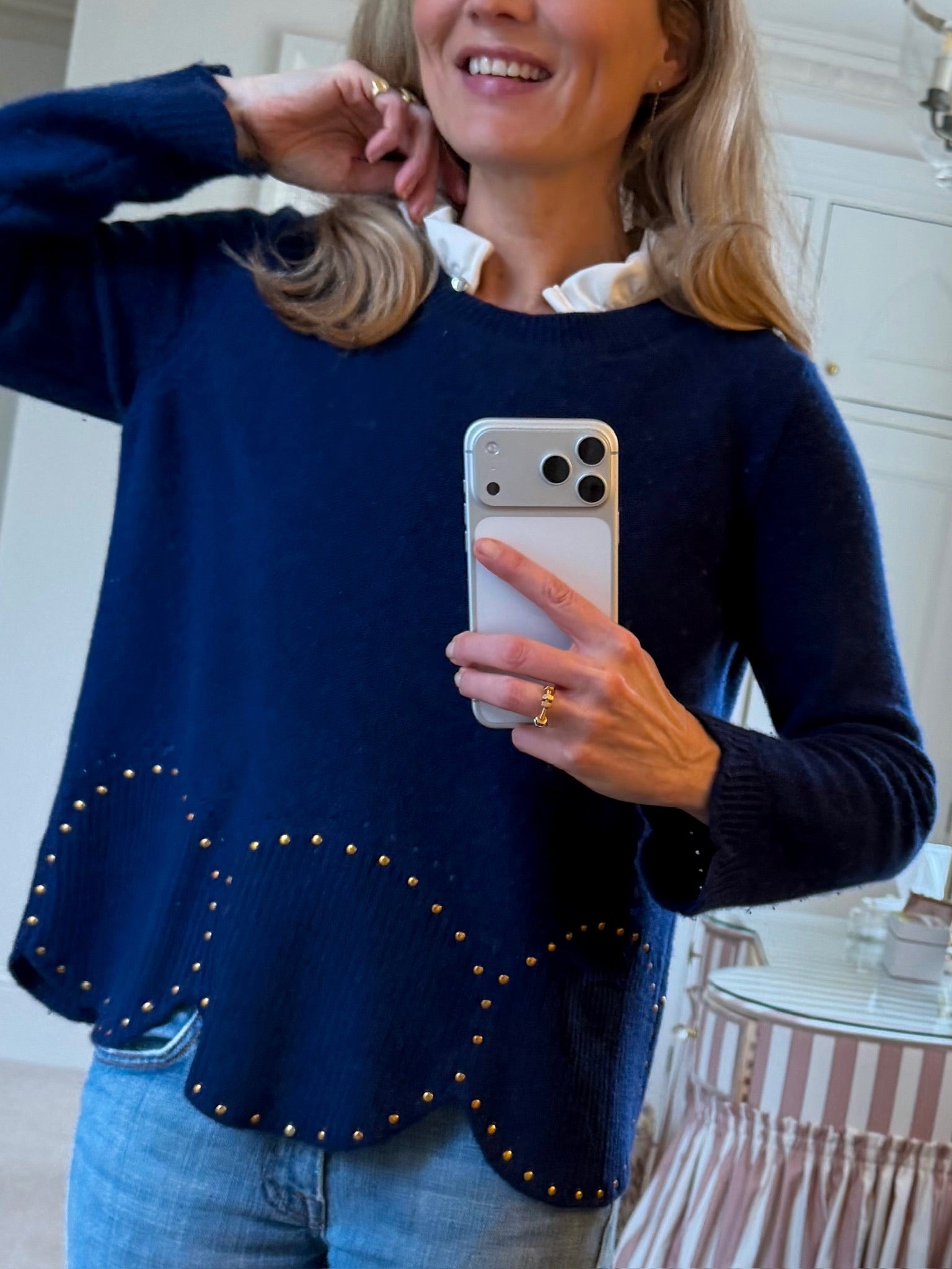 Circle Stud Sweater - Navy