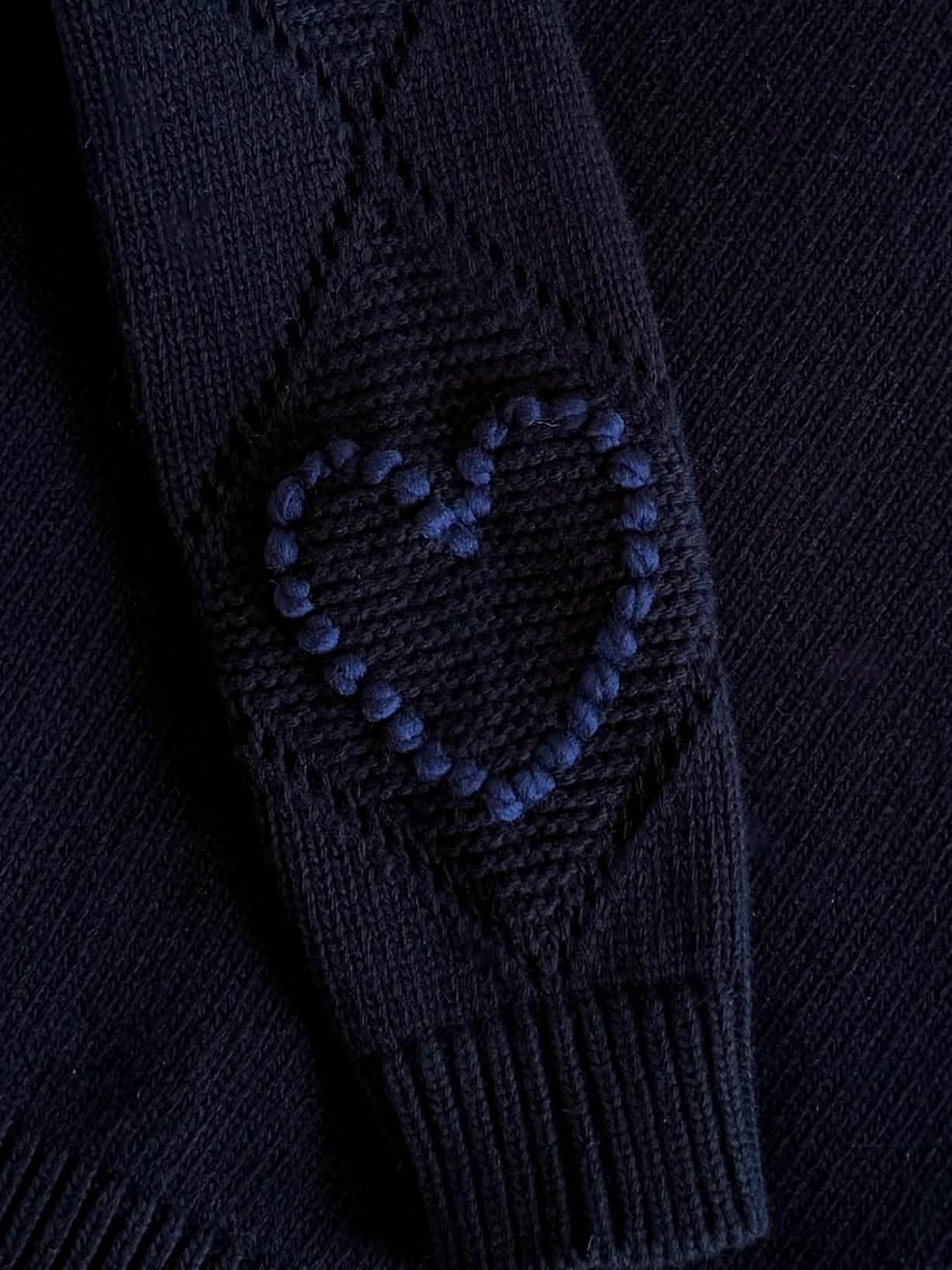 Bobble Stitch Heart Sweater - Navy