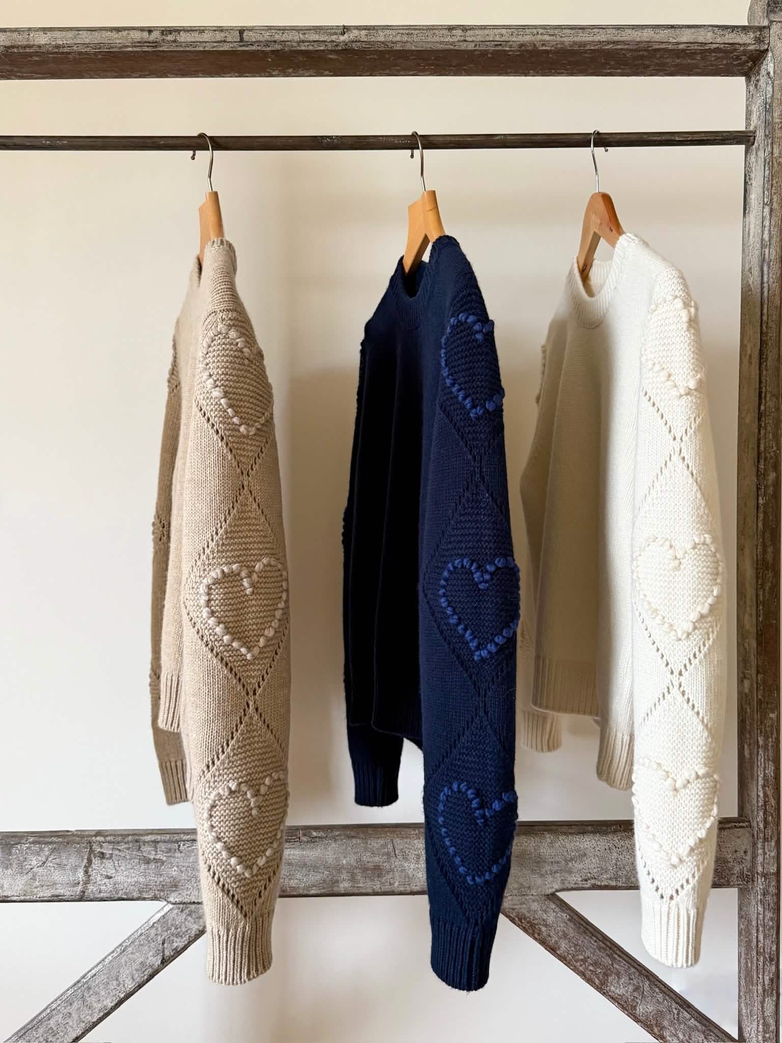 Bobble Stitch Heart Sweater - Navy