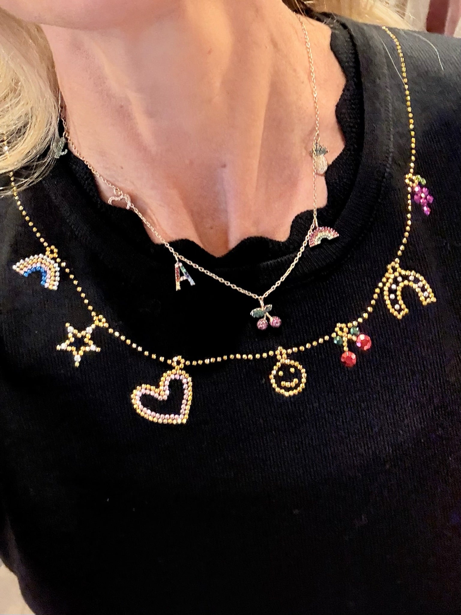 Charm Necklace Sweater - Black