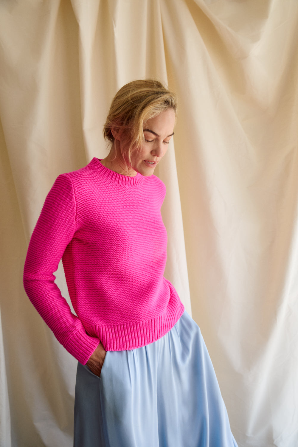 Purl Stitch Sweater - Hot Pink