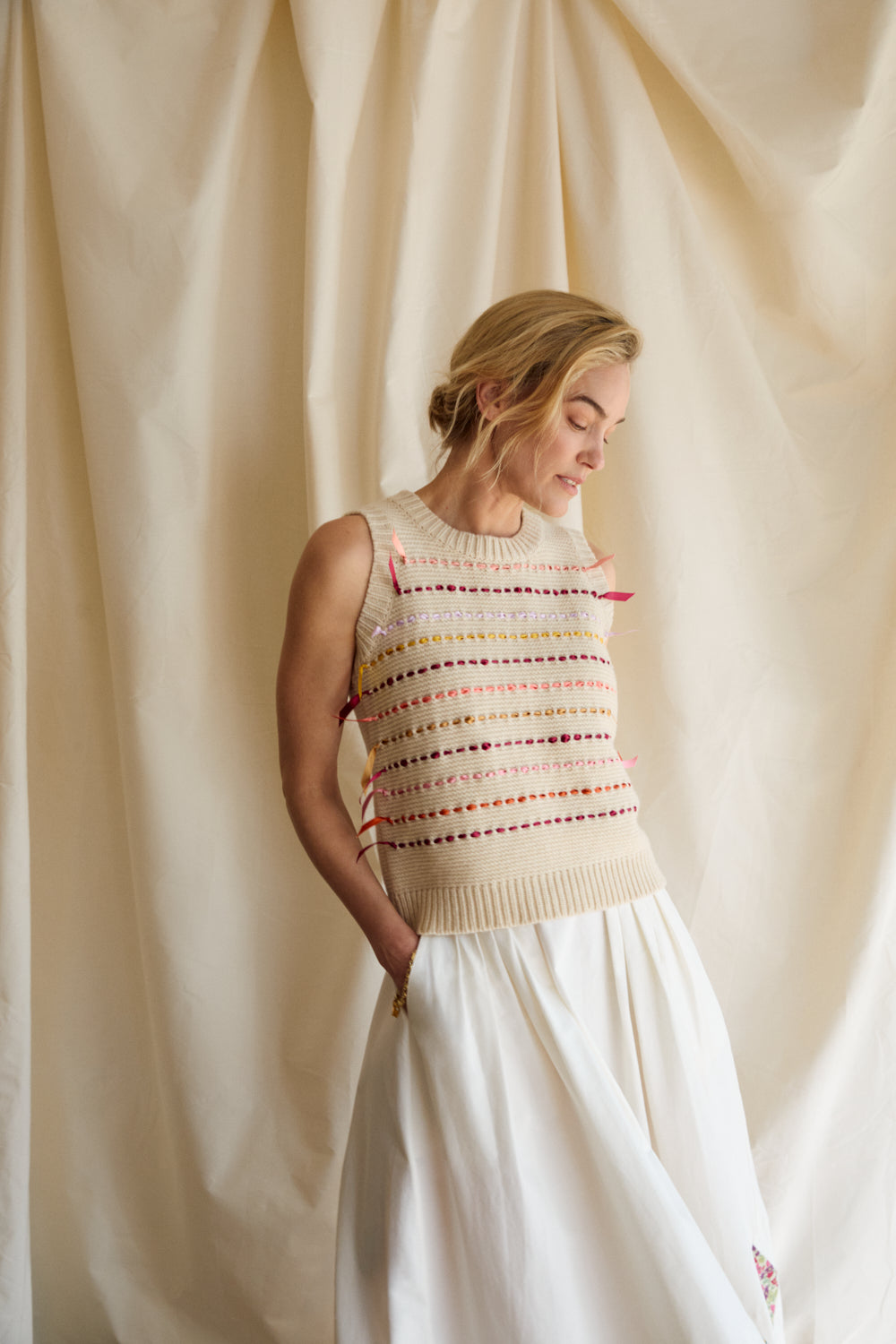 Ribbon Chunky Tank - Cream