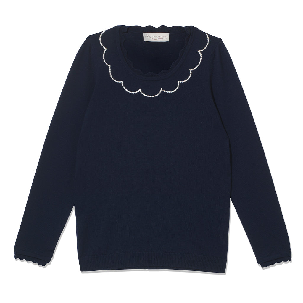 Scallop Collar Sweater - Navy