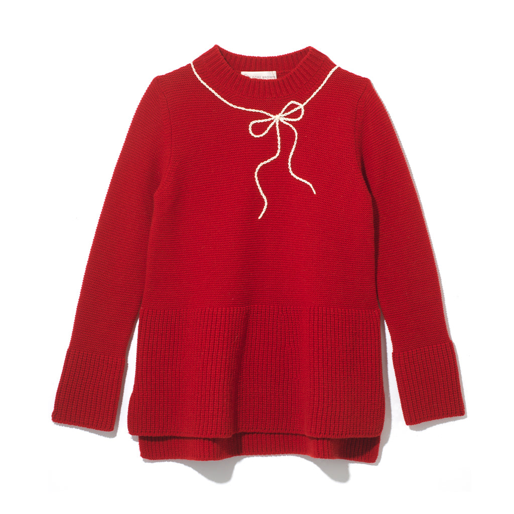 Teddy Sweater with Shoelace Bow - Red