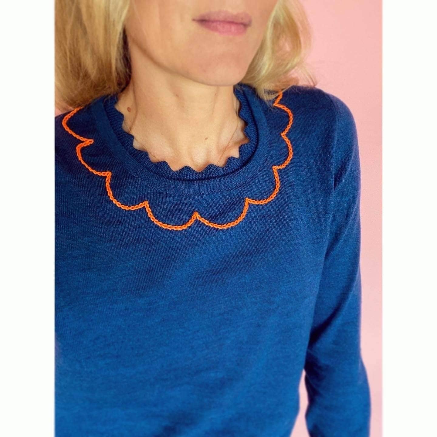 Petrol Blue Scallop Collar Sweater