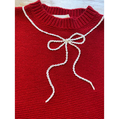 Teddy Sweater with Shoelace Bow - Red