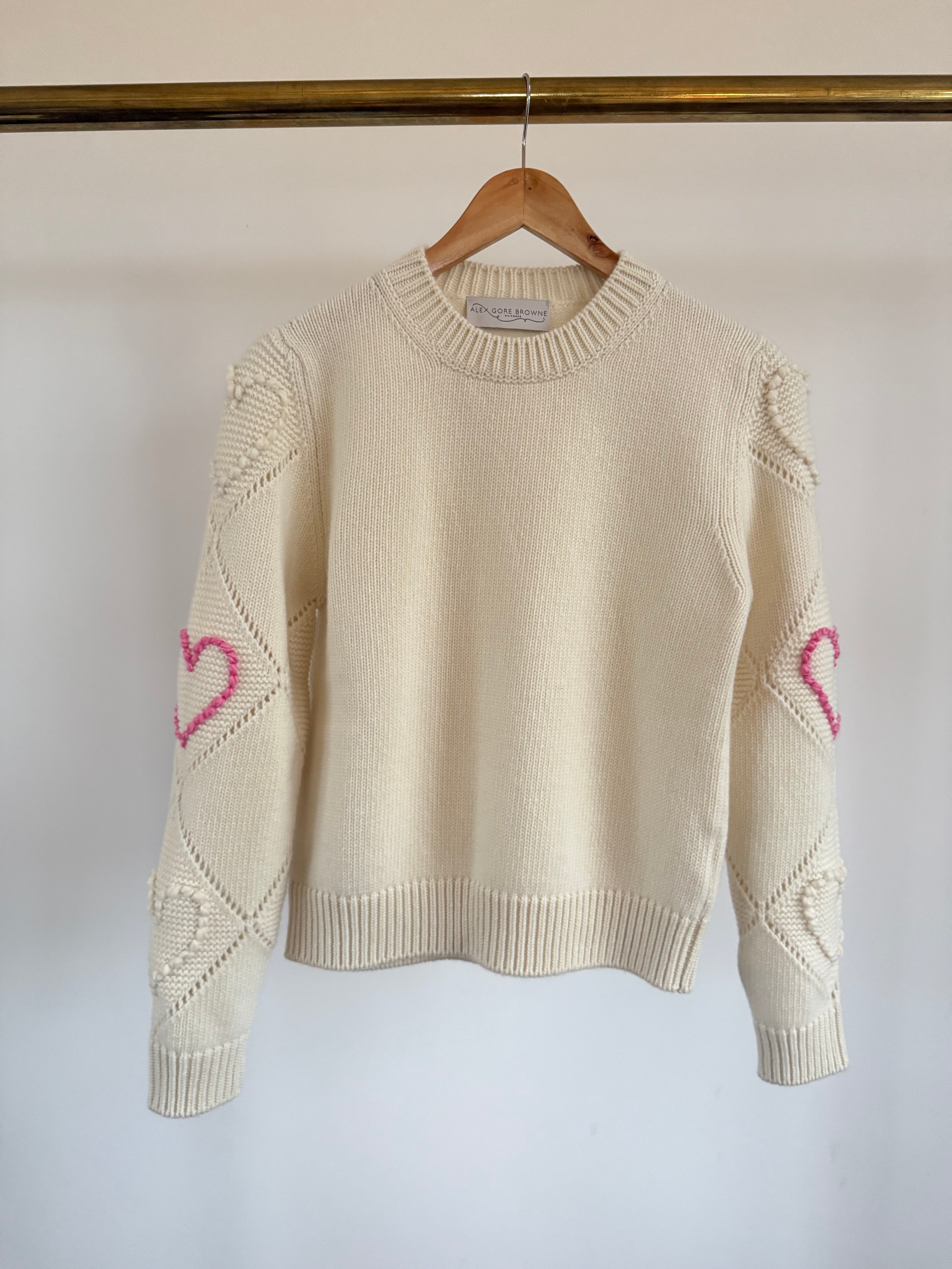 Bobble Stitch Heart Sweater - Cream
