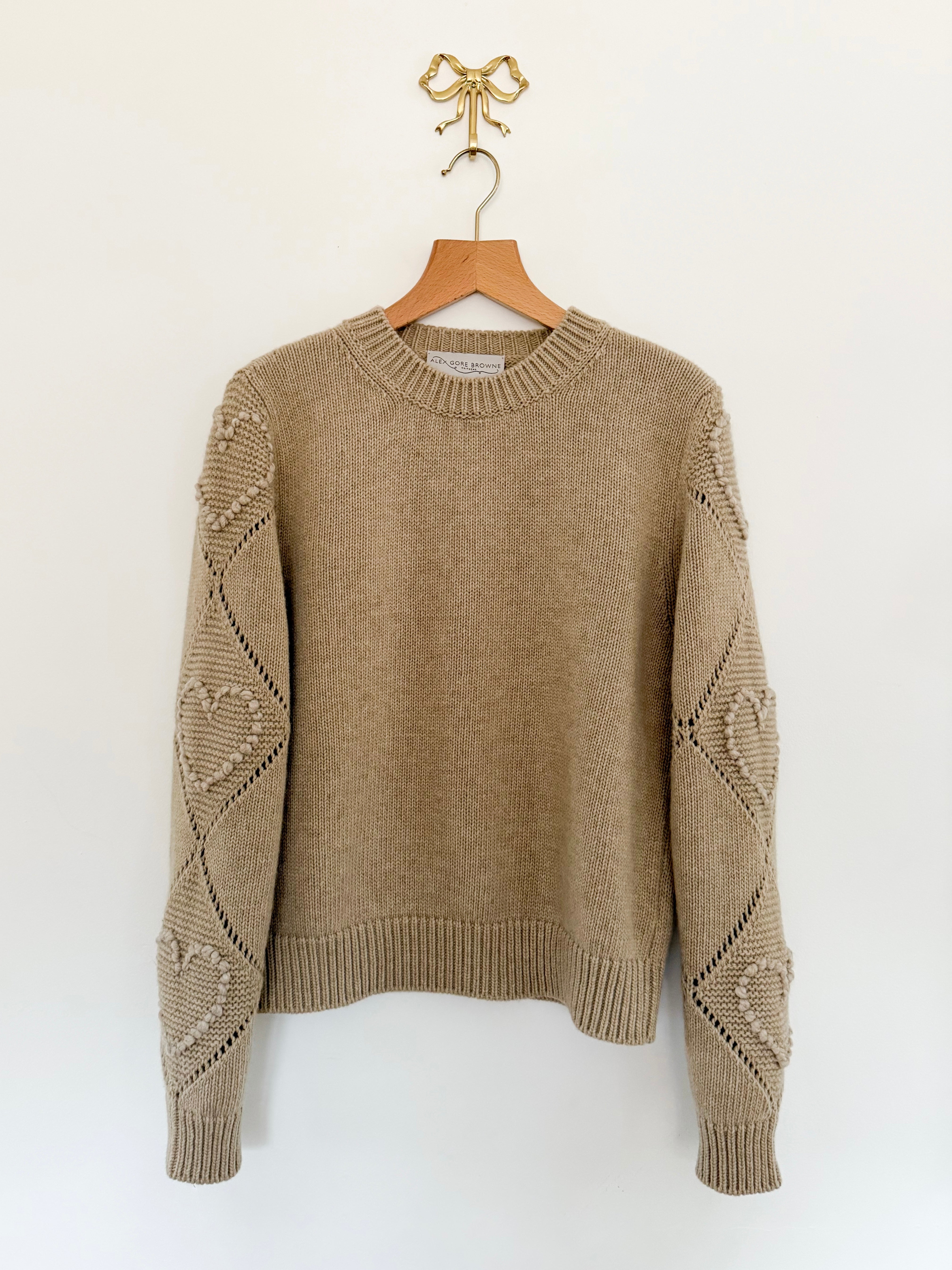 Bobble Stitch Heart Sweater - Beige