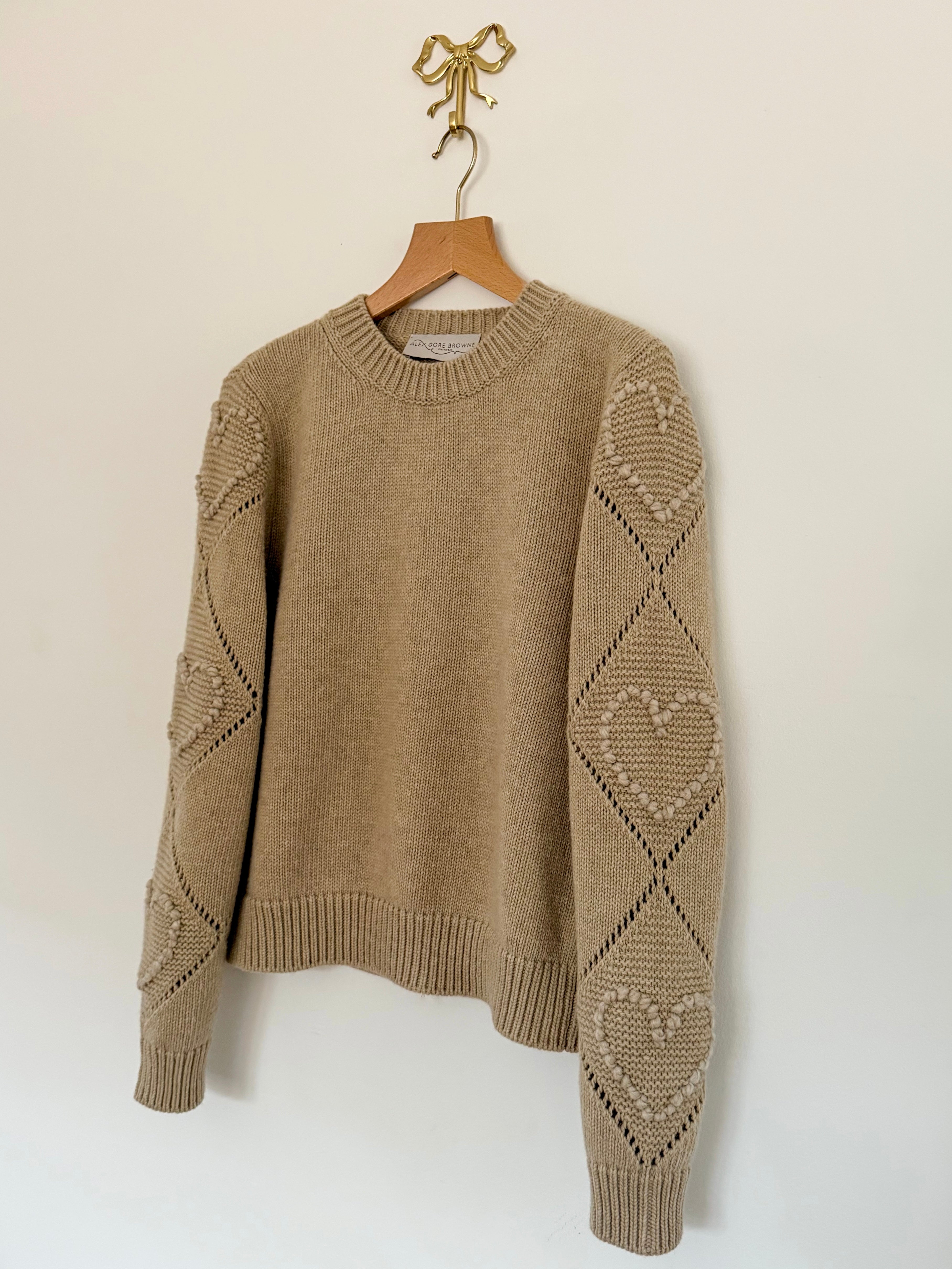 Bobble Stitch Heart Sweater - Beige