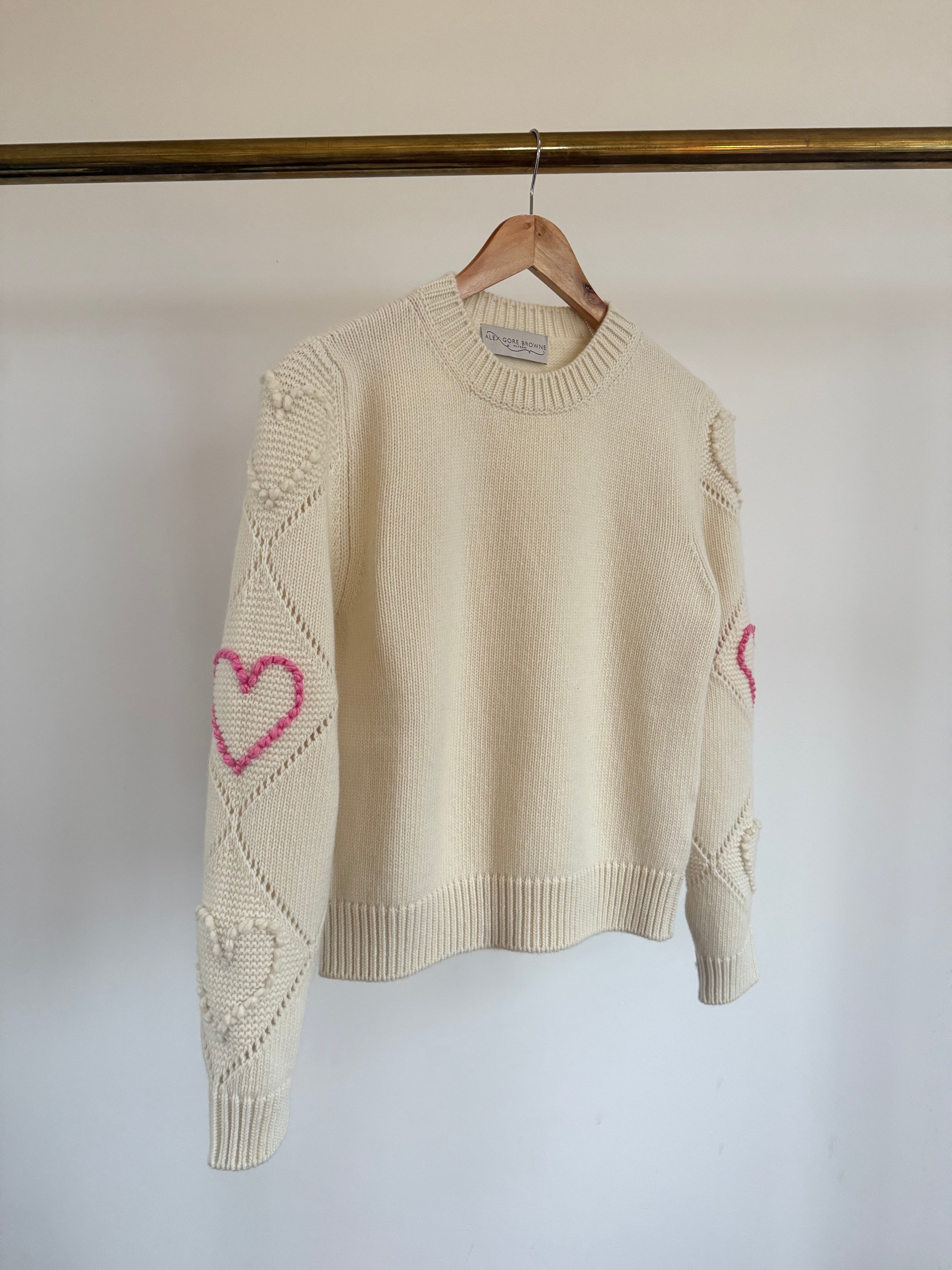 Bobble Stitch Heart Sweater - Cream