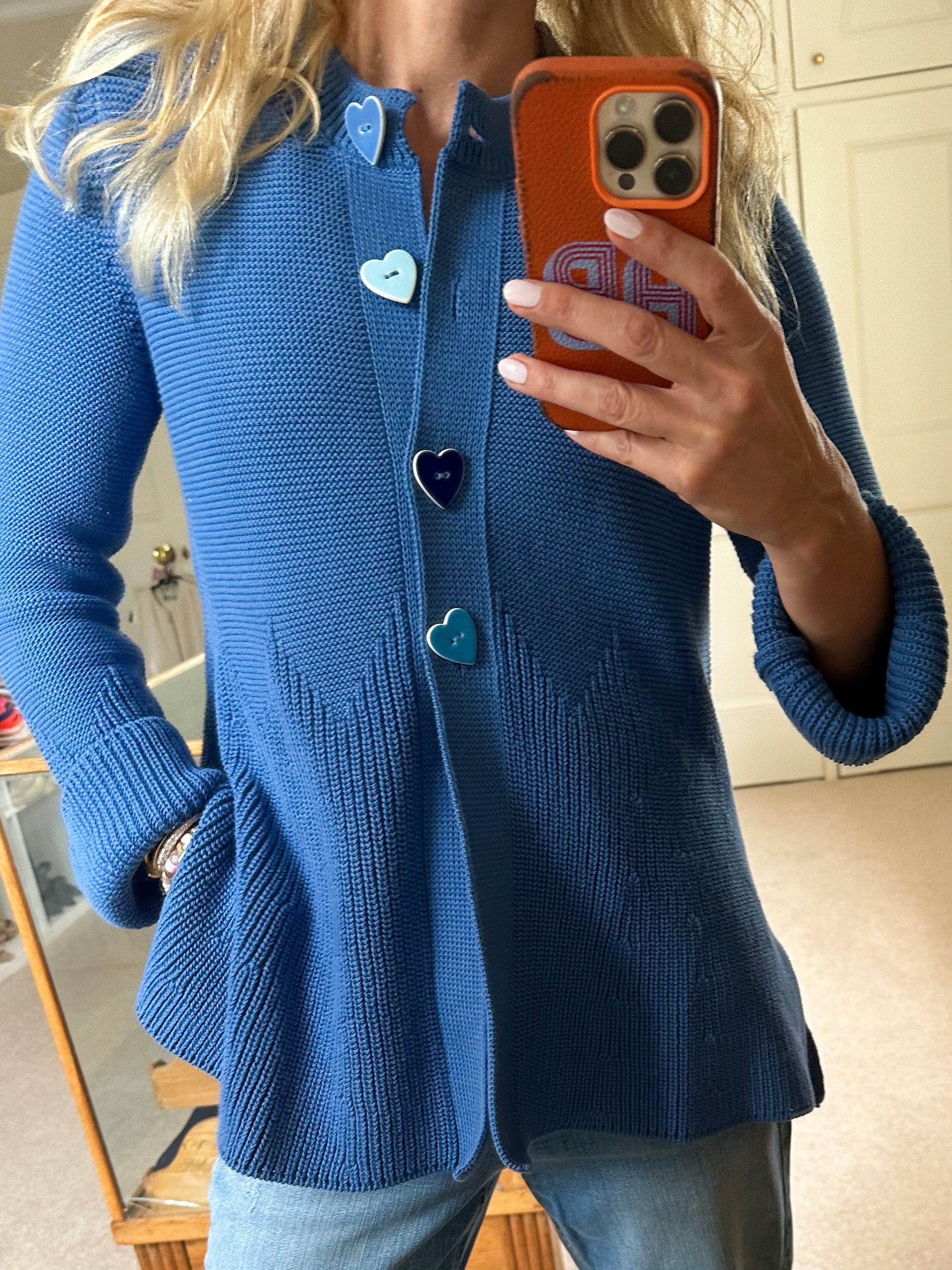 Cotton Teddy Heart Button Jacket - Denim