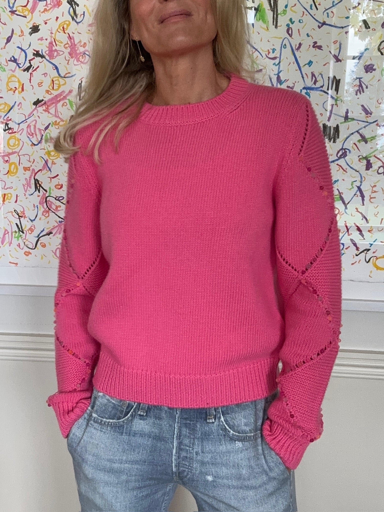 Harlequin Multi Beaded Sweater - Pink