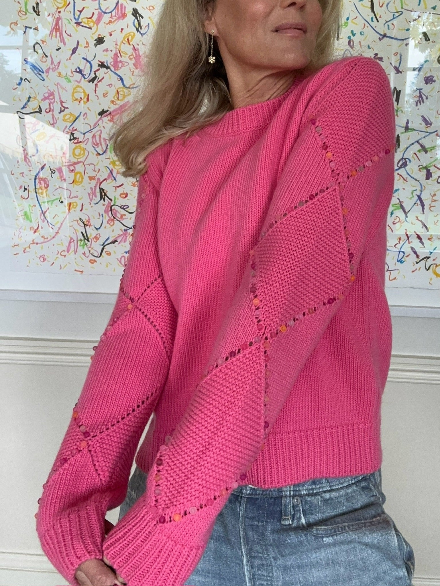 Harlequin Multi Beaded Sweater - Pink