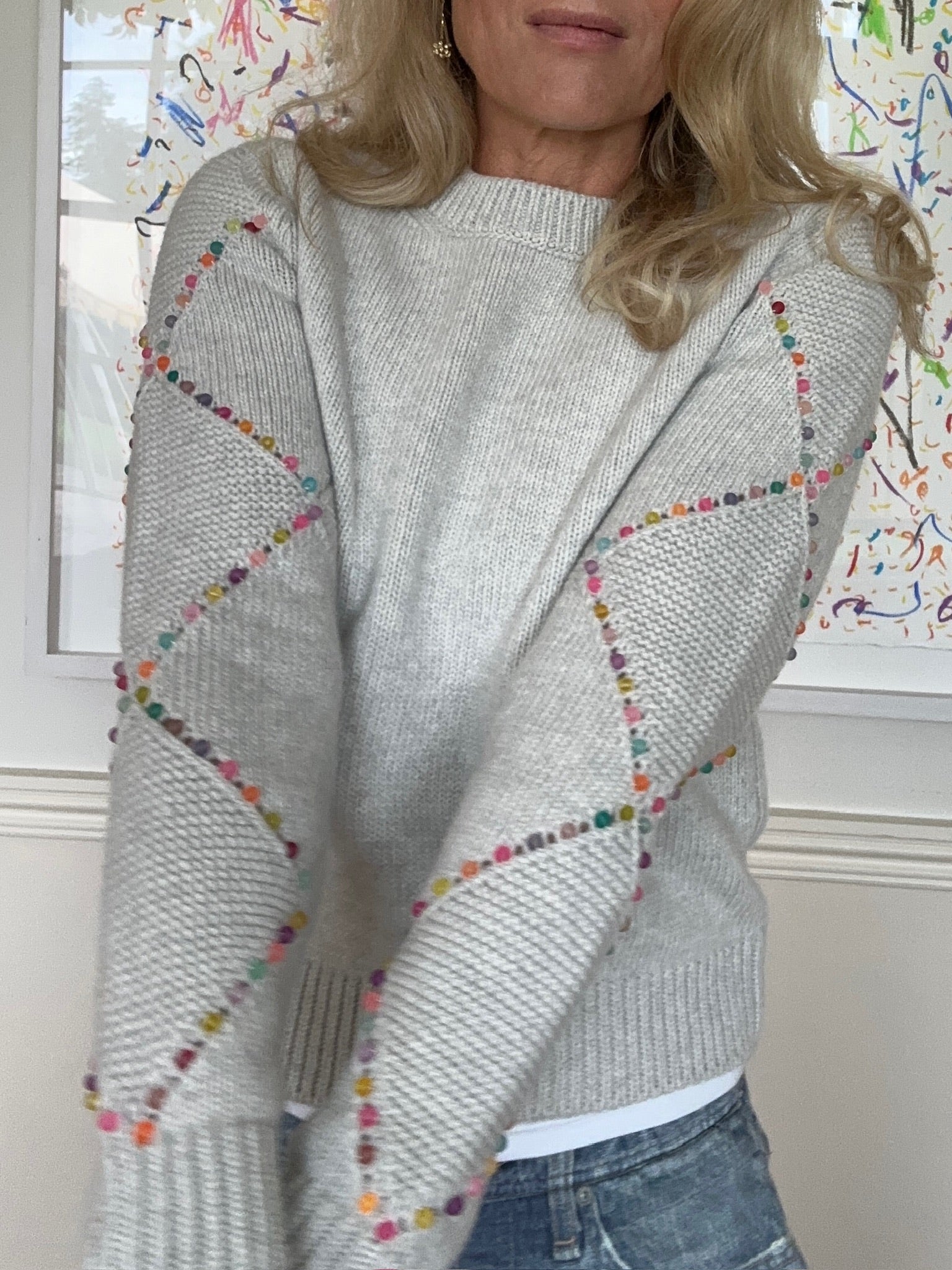 Harlequin Multi Beaded Sweater - Silver Grey