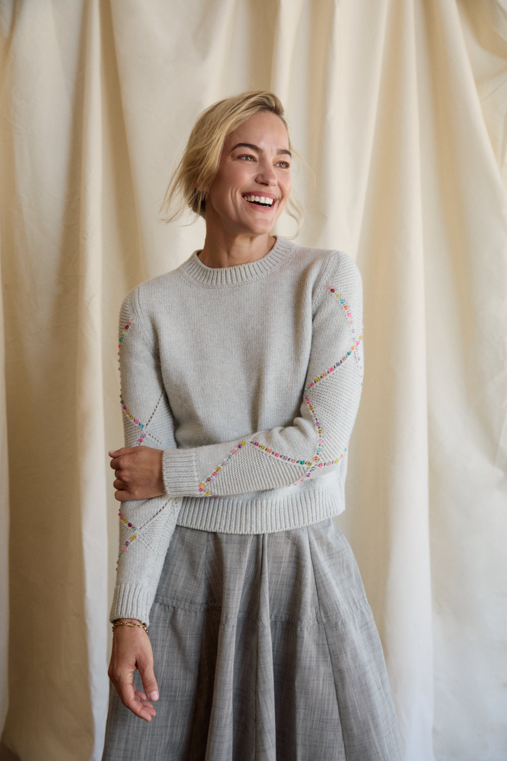 Harlequin Multi Beaded Sweater - Silver Grey