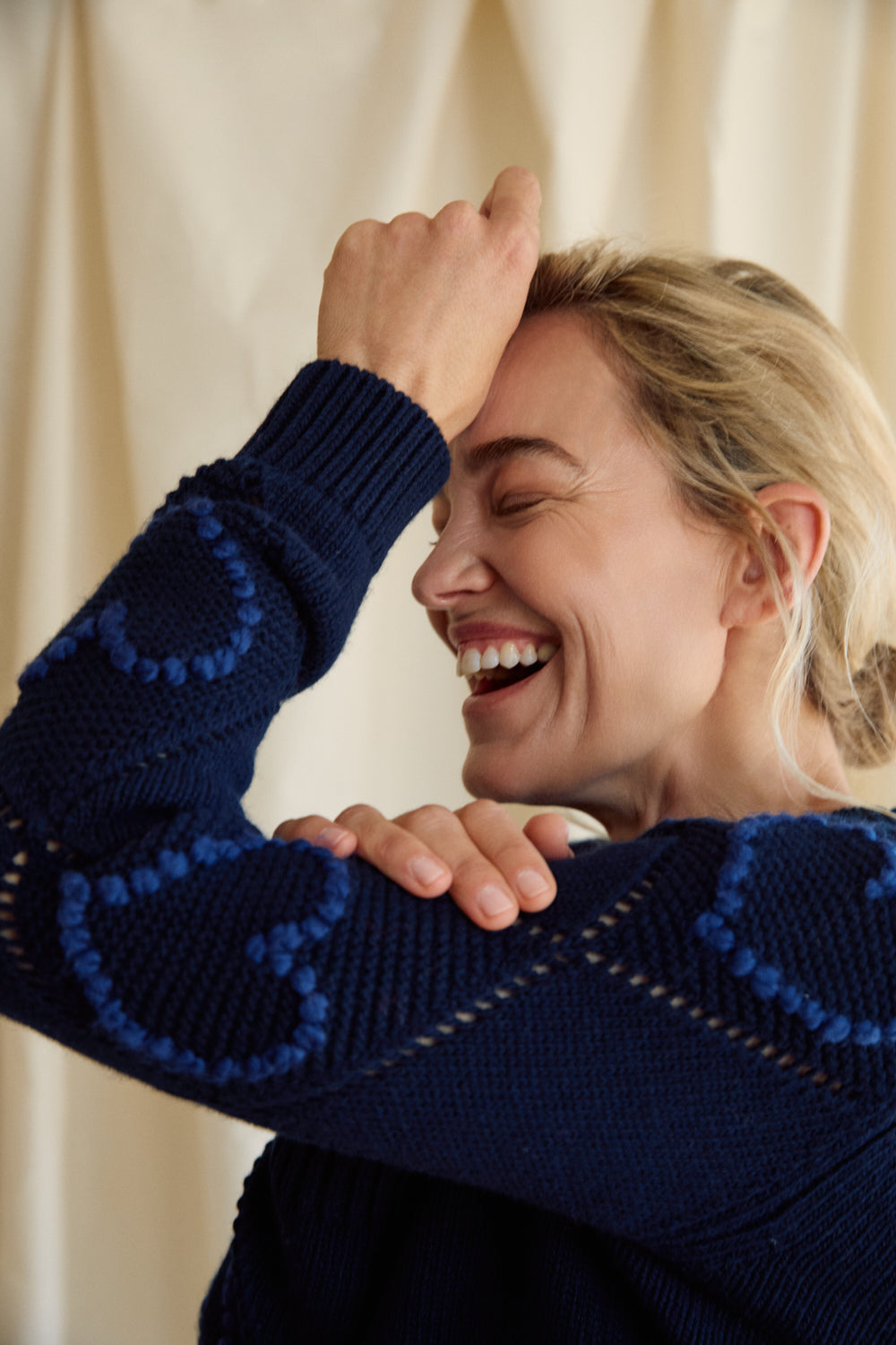 Bobble Stitch Heart Sweater - Navy