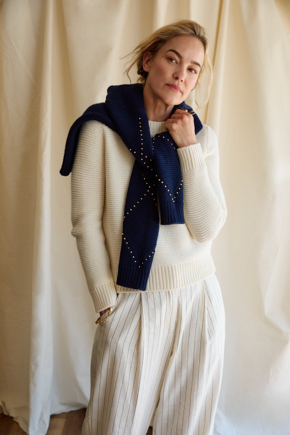 Harlequin Beaded Sweater - Navy
