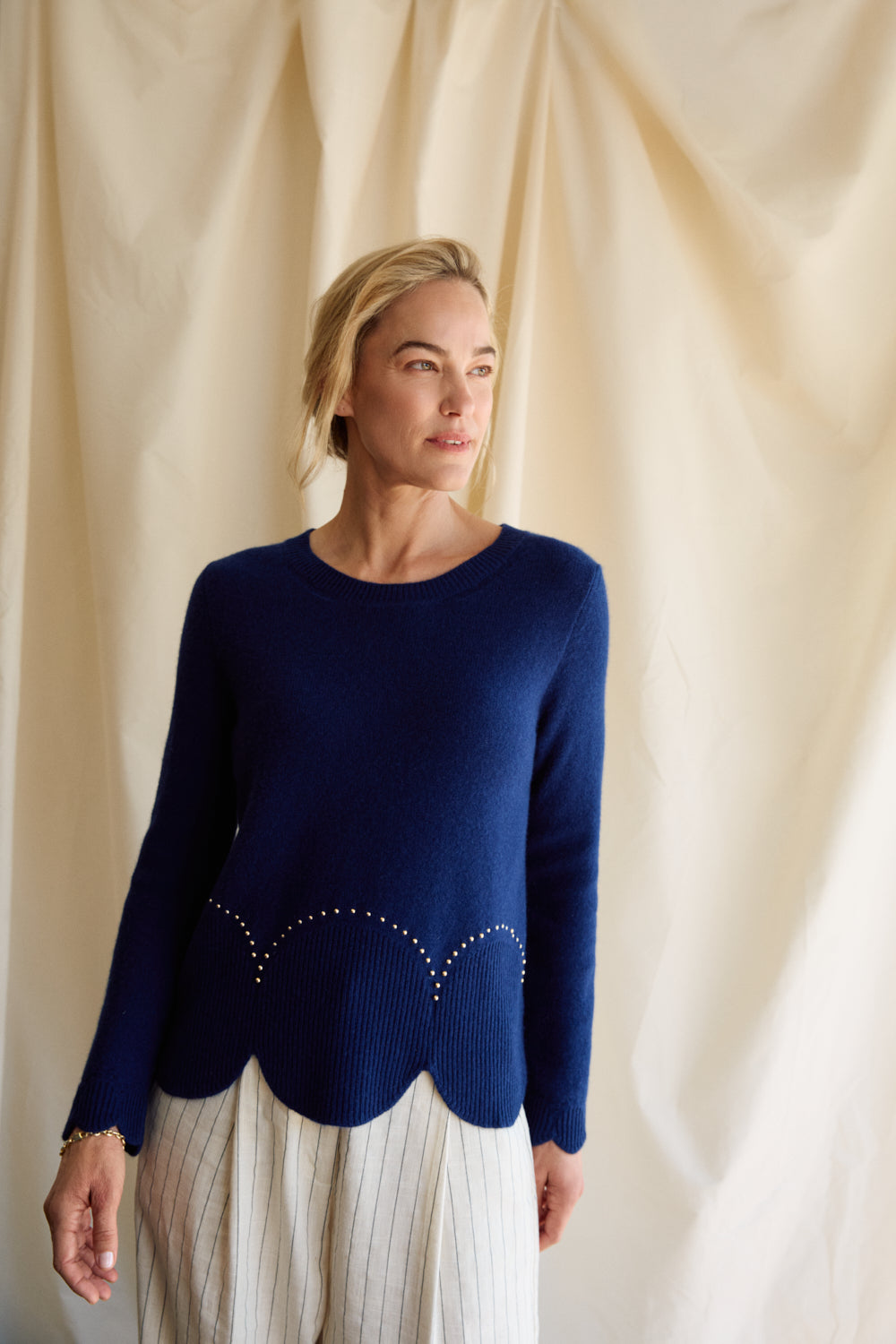 Cashmere Circle Stud Sweater - Navy