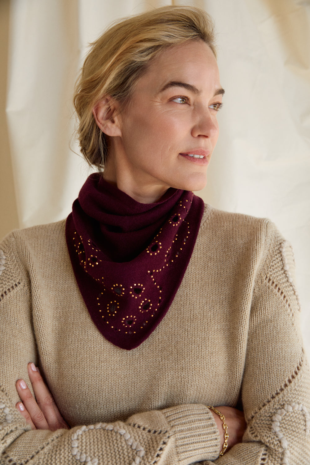 Bobble Stitch Heart Sweater - Beige