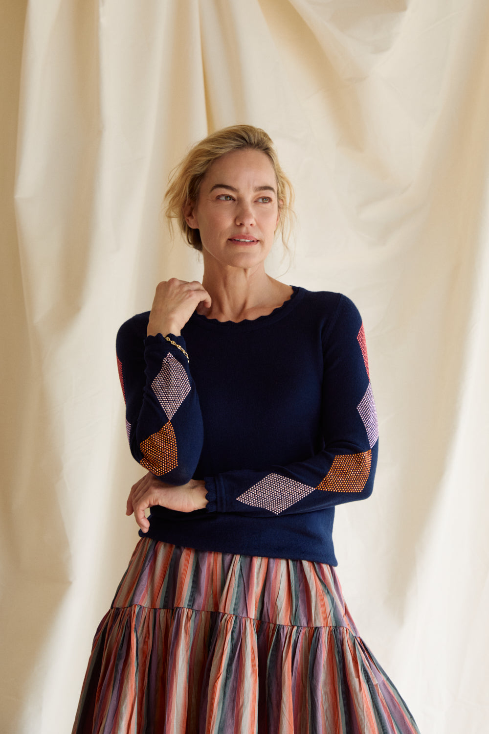 Diamond Sleeve Sweater - Navy