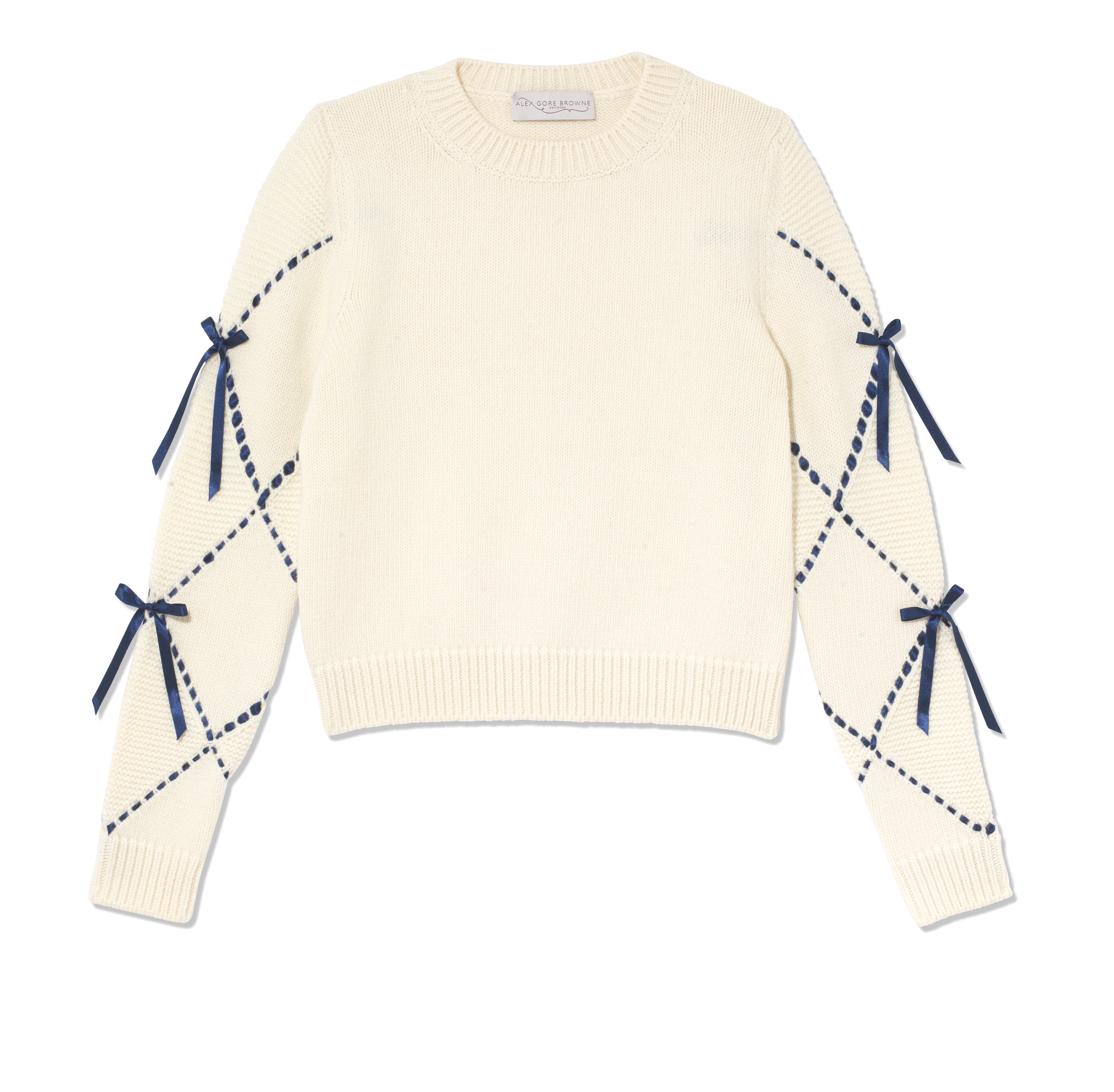 Harlequin Bow Sweater - Cream/Navy