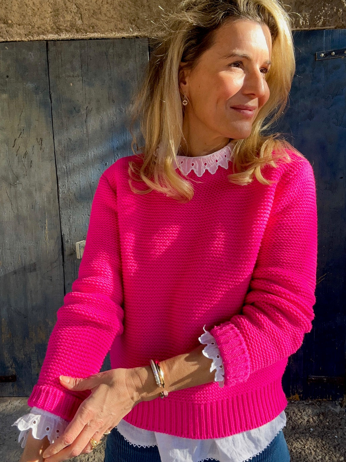 Purl Stitch Sweater - Hot Pink