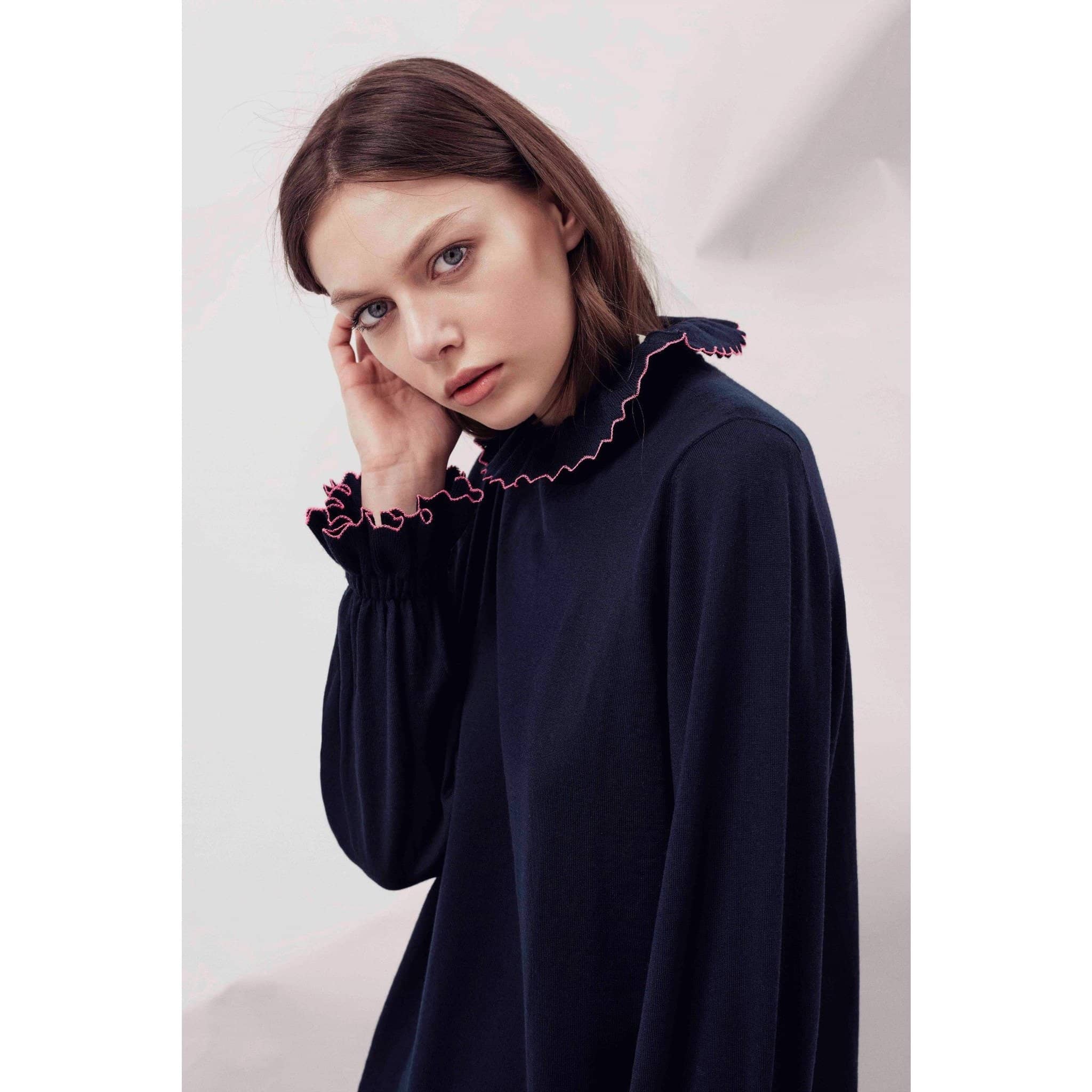 Model wearing Navy Moonshine Sweater