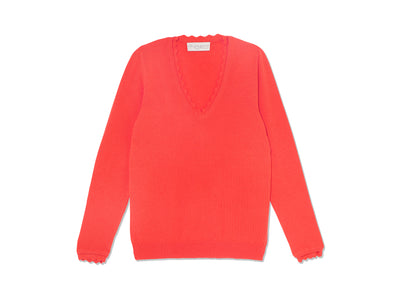 Basic V Neck Sweater - Coral