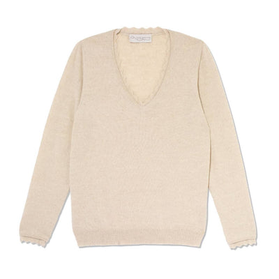 Basic V Neck Sweater - Beige