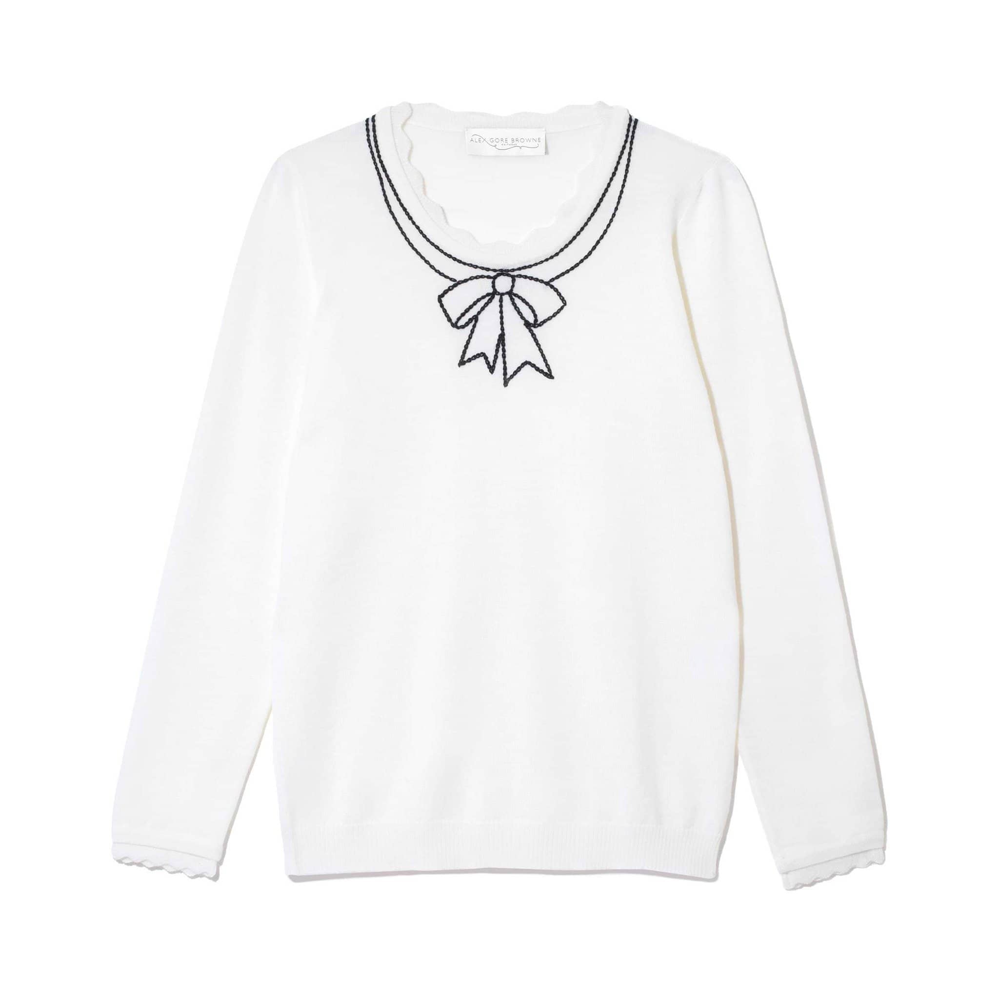 Marshmallow Black Chain Stitch Bow Sweater