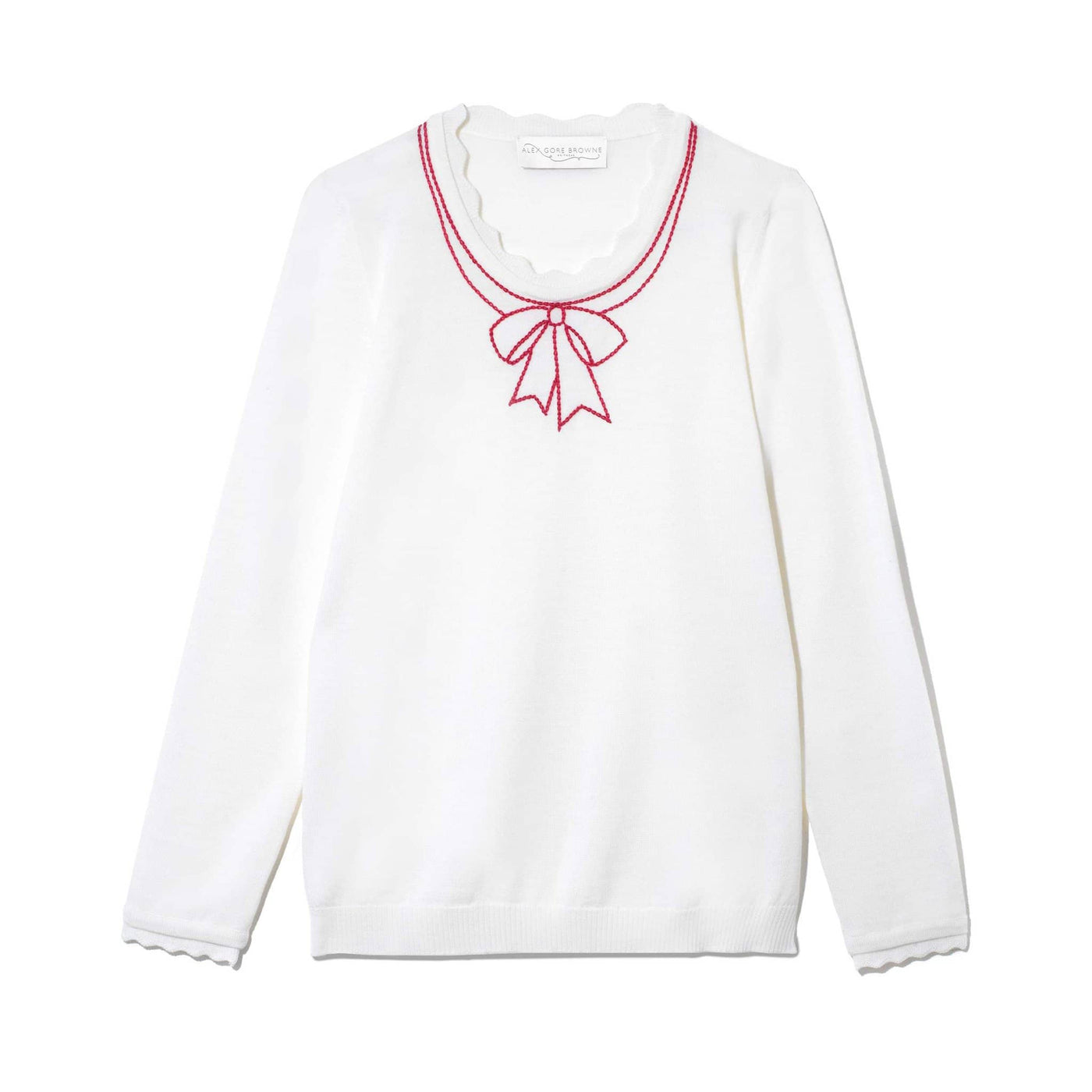Marshmallow Red Chain Stitch Bow Sweater