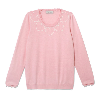 Heart Sweater - Pink/White Stitch