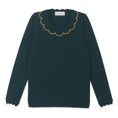 Beaded Scallop Collar Sweater - Forest Green