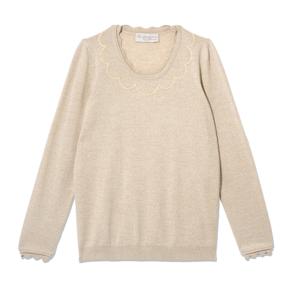 Scallop Collar Sweater - Beige