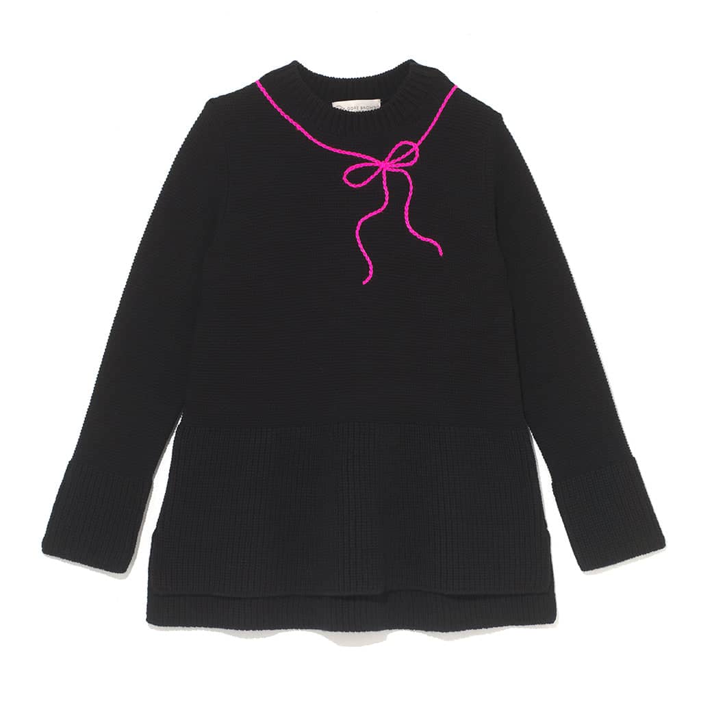 Teddy Sweater with Shoelace Bow - Black