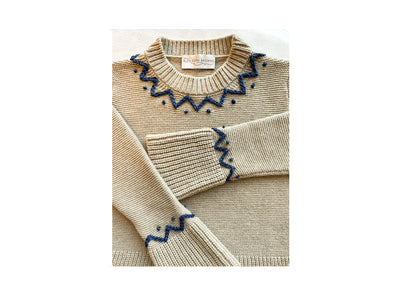 Teddy Sweater with Chunky Chain Stitch Neckline - Beige