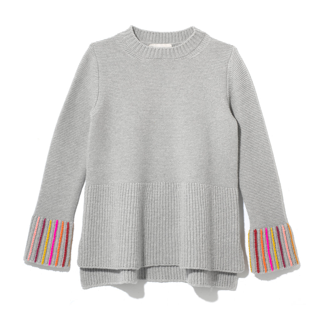 Teddy Sweater with Chain Stitch Cuff - Cloudy Grey