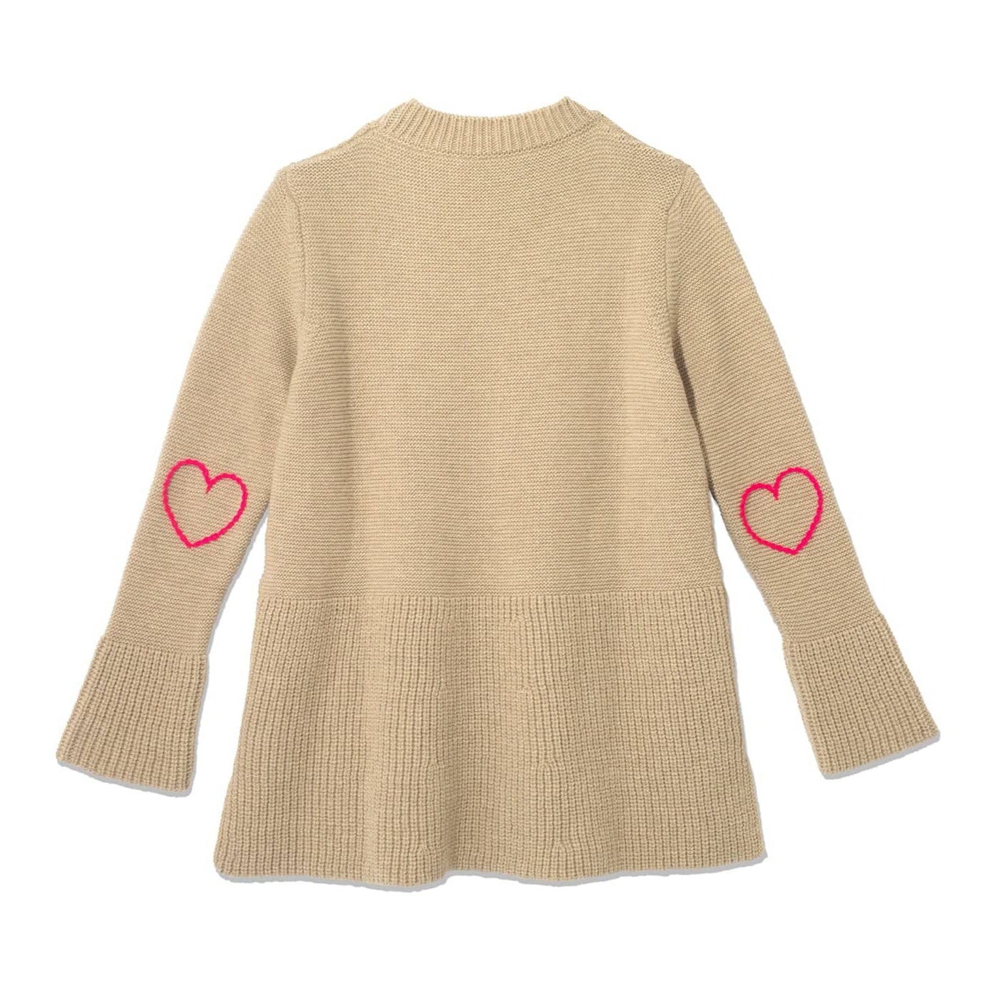 Teddy Sweater with Heart Elbow Patch  - Biscuit Beige