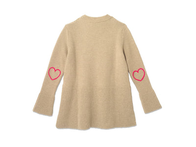 Teddy Sweater with Heart Elbow Patch  - Biscuit Beige