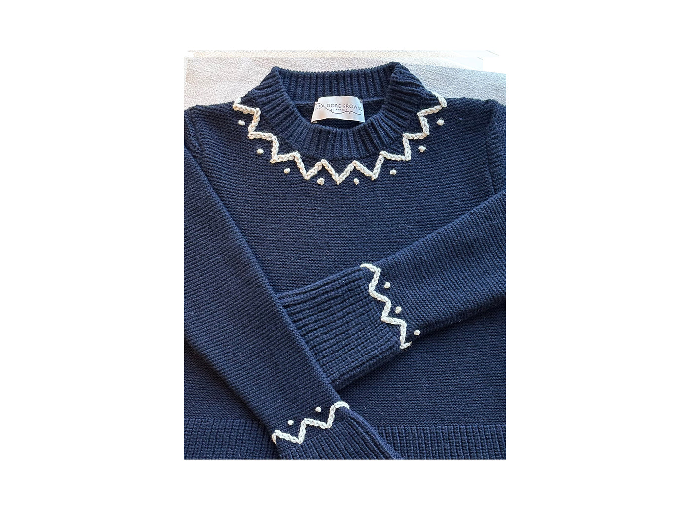 Teddy Sweater with Chunky Chain Stitch Neckline - Navy