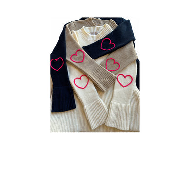 Teddy Sweater with Heart Elbow Patch  - Biscuit Beige