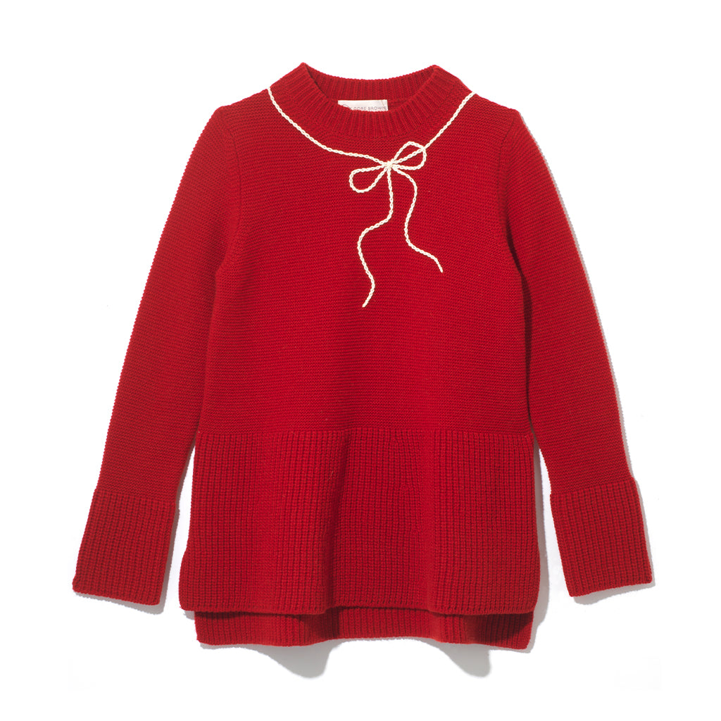 Teddy Sweater with Shoelace Bow - Red