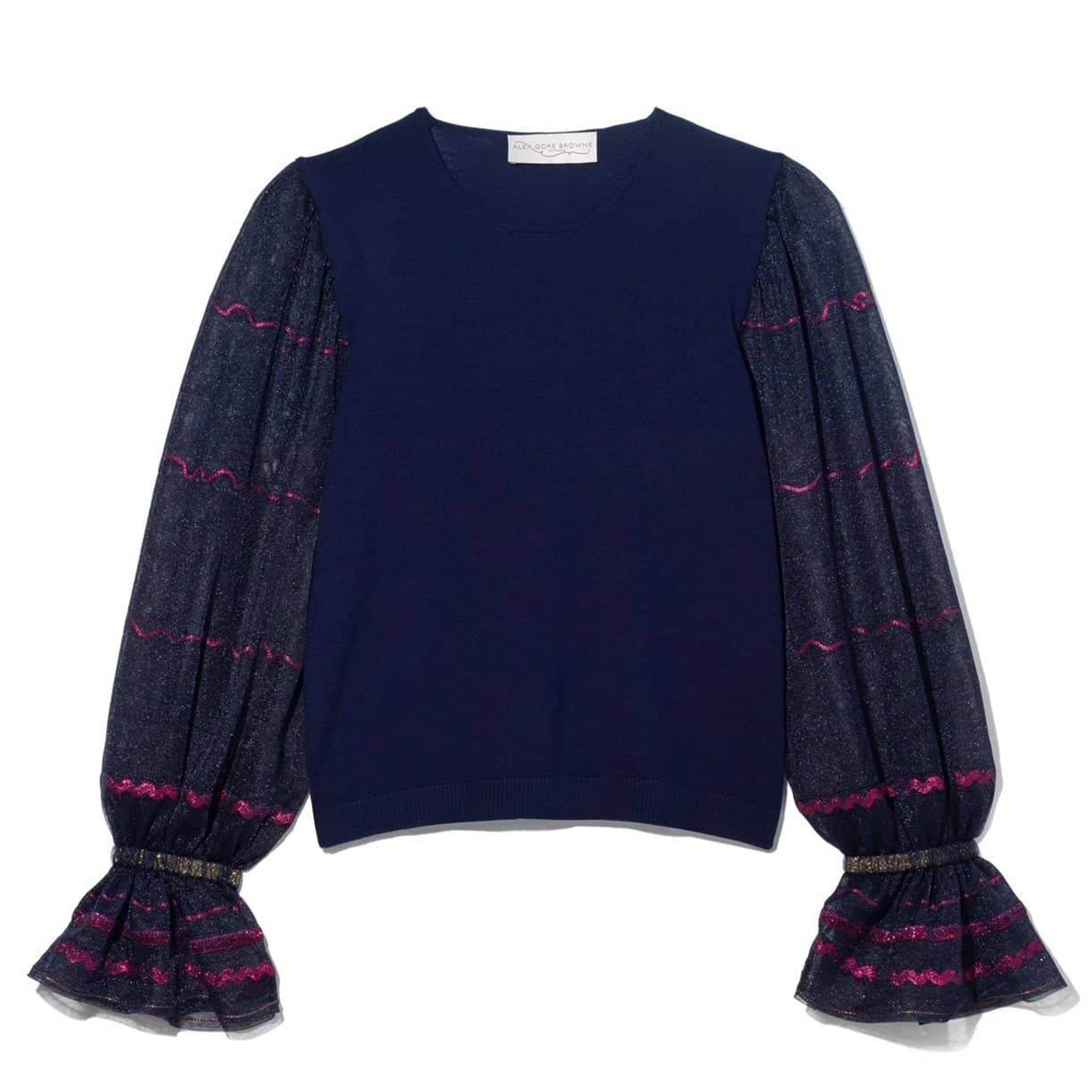 Navy Carousel Sweater - Multi Ribbon stripe