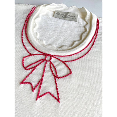 Chain Stitch Bow Sweater - Marshmallow/Red