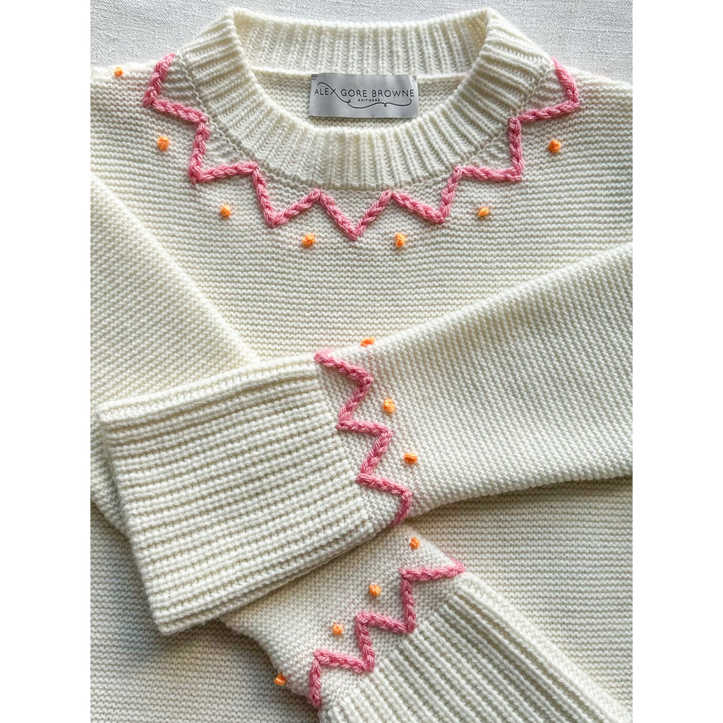 Teddy Sweater with Chunky Chain Stitch Neckline - Beige – Alex Gore Browne