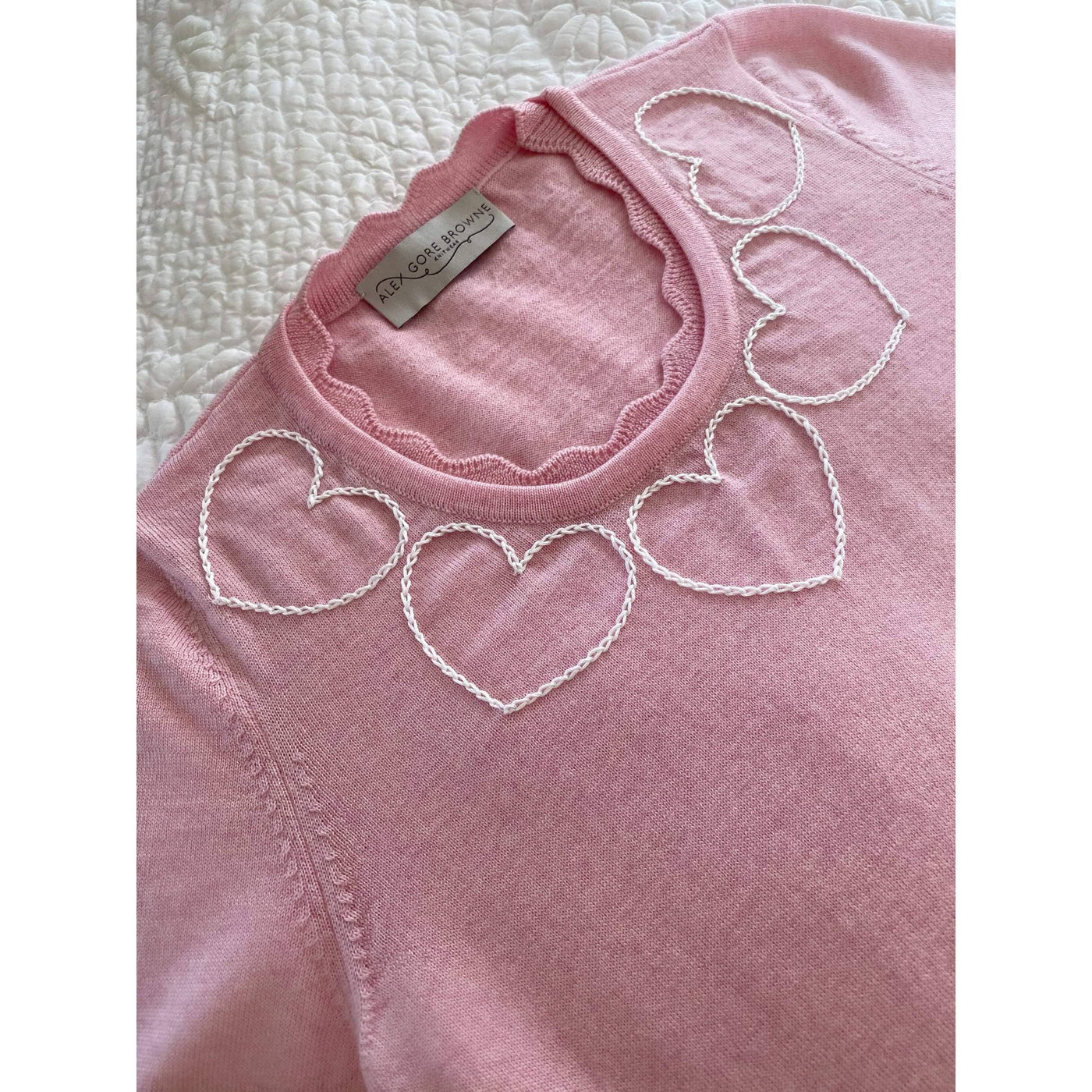 Pink/White Stitch Heart Sweater