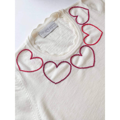 Buttermilk/Red Stitch Heart Sweater